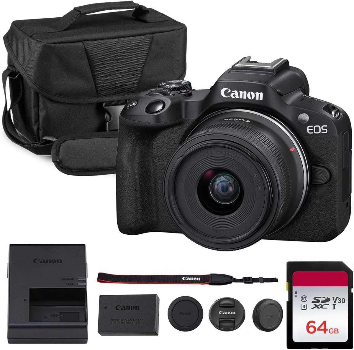 Canon EOS R50 Bundle with Lens, Bag & Memory Card Deal
