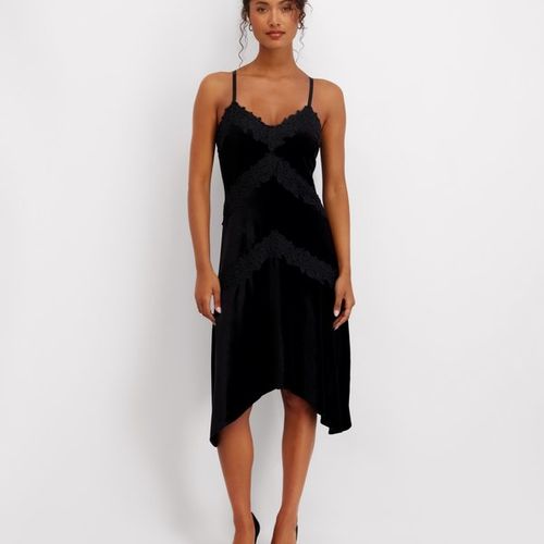 black midi dress for women Elora Ribbed Midi Dress in Noir Black
